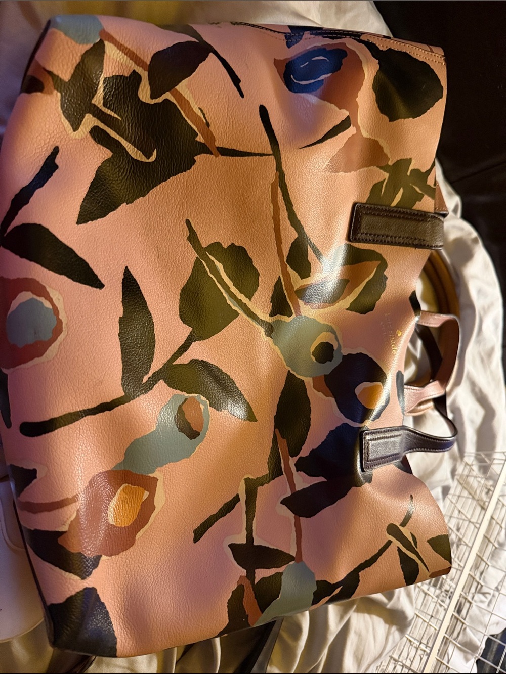kate spade Pink Floral Print Tote with Multicolor Leaves